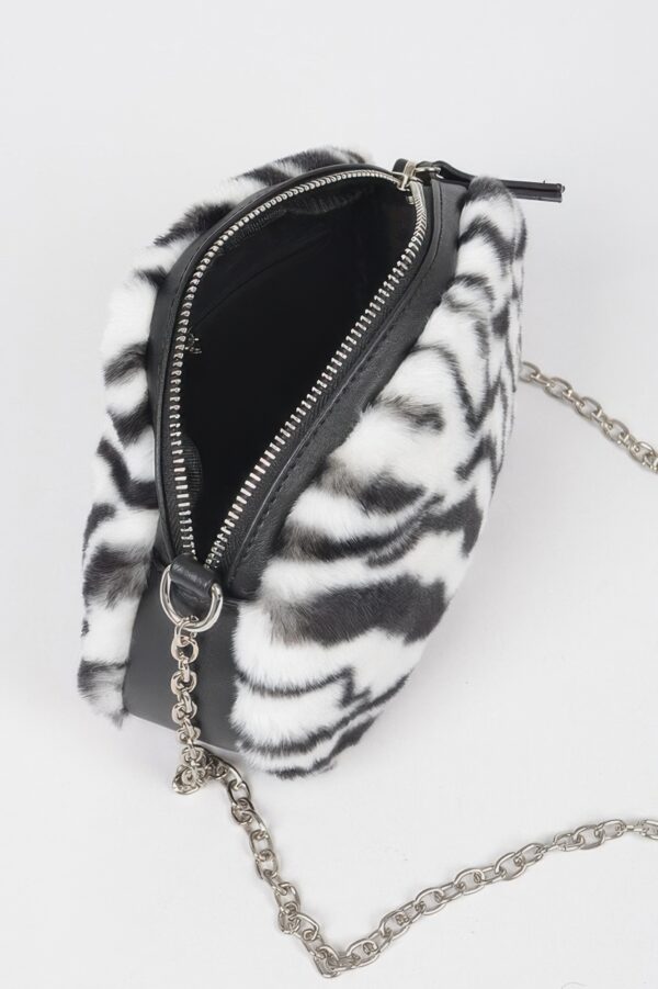 Tiger-Print Faux Fur Crossbody Bag – Zip Closure