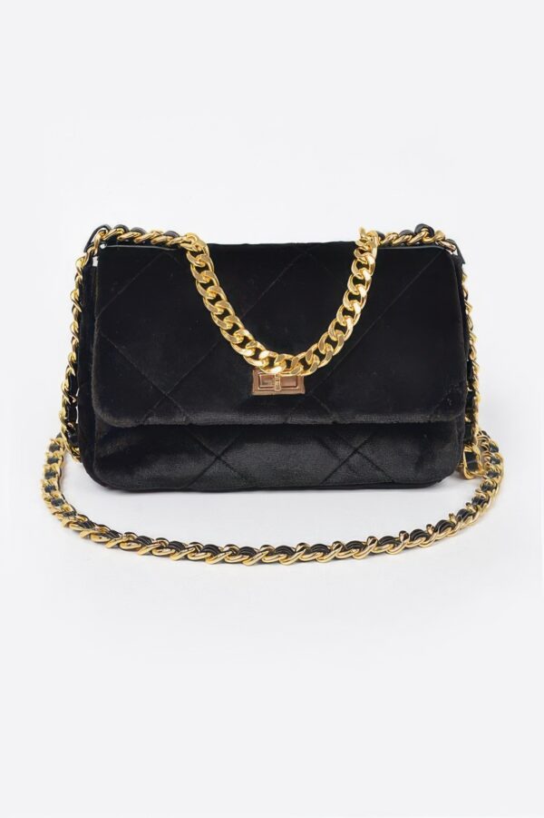 Velvet Quilted Fur Chain Flap Clutch – Evening