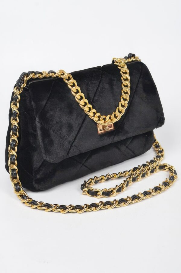 Velvet Quilted Fur Chain Flap Clutch – Evening