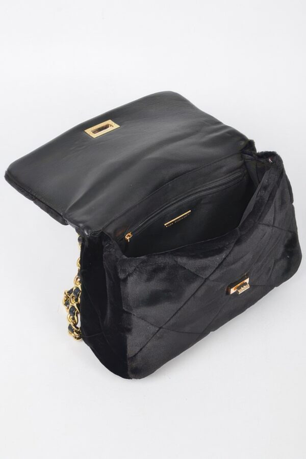 Velvet Quilted Fur Chain Flap Clutch – Evening