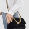 Velvet Quilted Fur Chain Flap Clutch – Evening