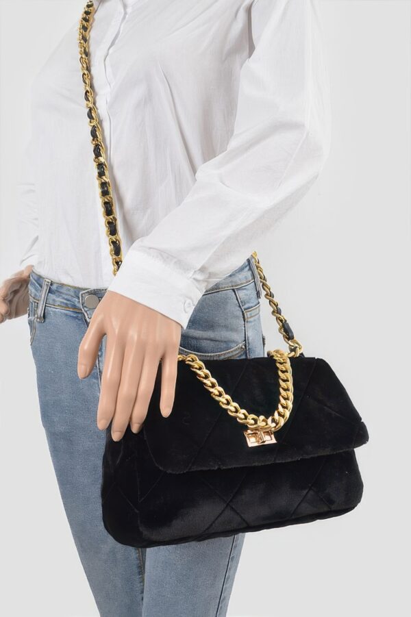 Velvet Quilted Fur Chain Flap Clutch – Evening