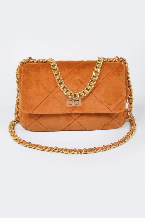 Velvet Quilted Fur Chain Flap Clutch – Evening