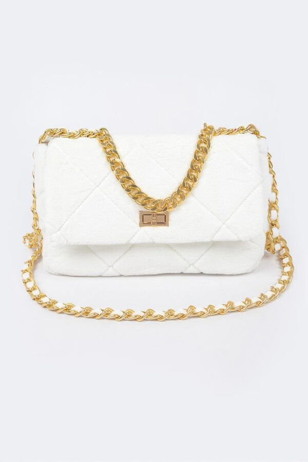 Velvet Quilted Fur Chain Flap Clutch – Evening