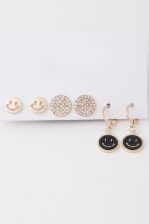 Smiley Face Earring Set – Playful Mixed Studs