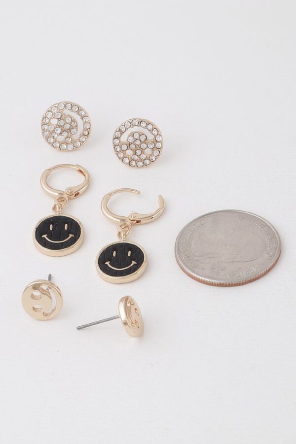 Smiley Face Earring Set - Playful Mixed Studs