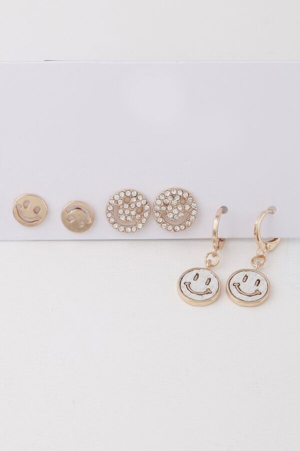Smiley Face Earring Set - Playful Mixed Studs