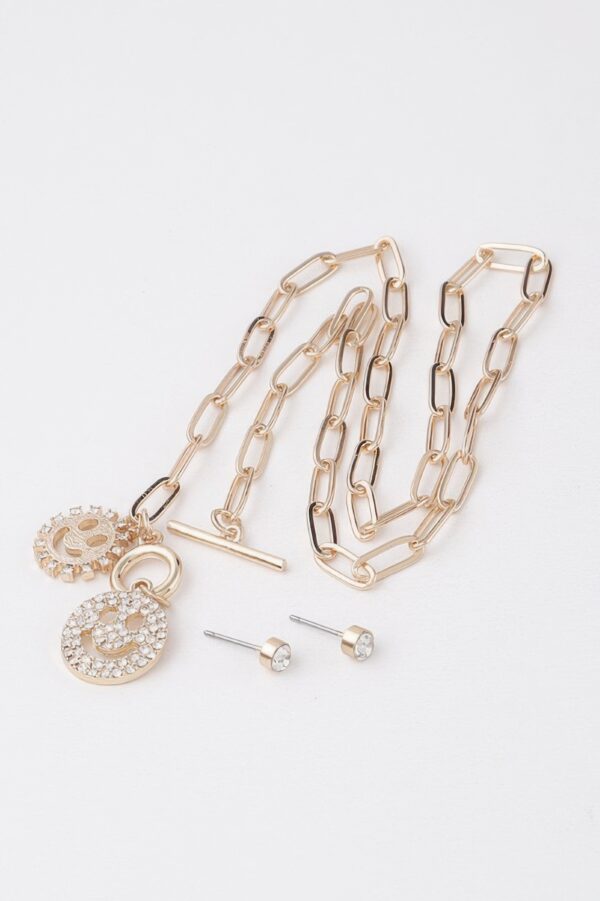 Smiley Face Duo Toggle Chain Necklace - Double Accent