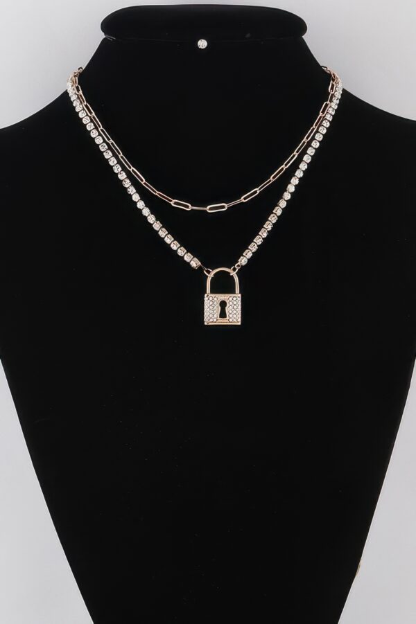 Lock Pendant Necklace with Rhinestone Trim