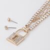 Lock Pendant Necklace with Rhinestone Trim