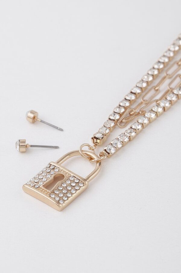Lock Pendant Necklace with Rhinestone Trim