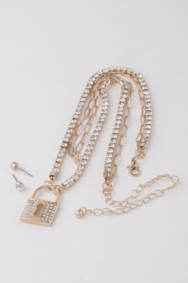 Lock Pendant Necklace with Rhinestone Trim