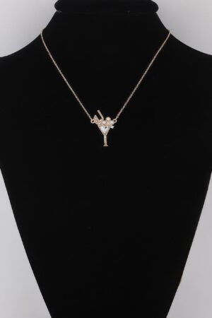 Martini Glass Pendant Necklace with Jeweled Accent