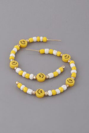 Beaded Smiley Face Hoop Earrings – Playful Bead Accent