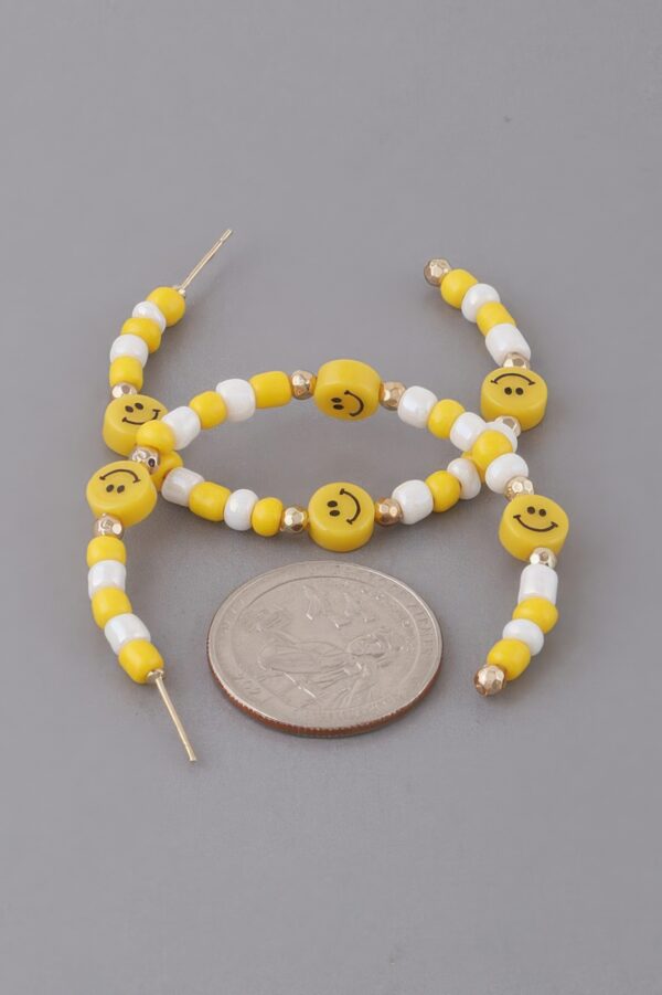 Beaded Smiley Face Hoop Earrings - Playful Bead Accent