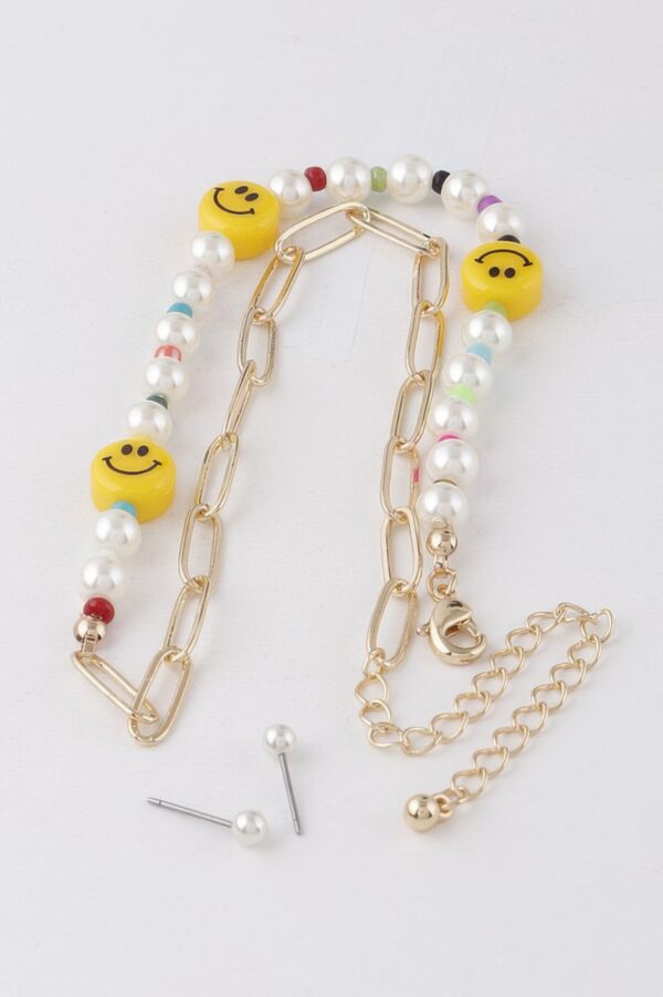 Smiley Face Pearl-Accent Chain Necklace, 16-inch