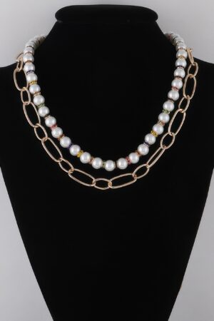 Double-Layer Pearl N Chain Necklace – Mixed Texture
