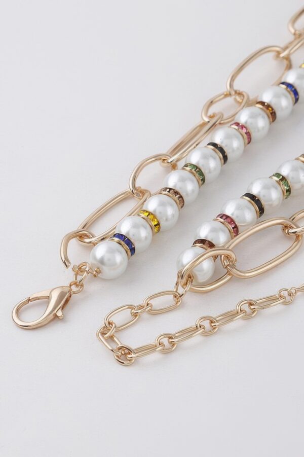 Double-Layer Pearl N Chain Necklace - Mixed Texture