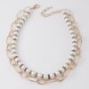 Double-Layer Pearl N Chain Necklace - Mixed Texture