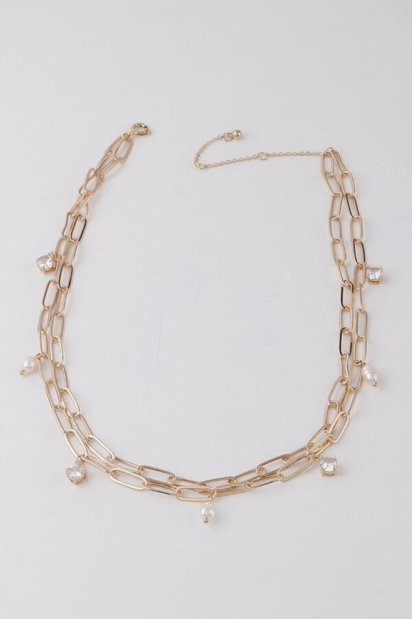 Beaded Rhinestone Chain Necklace - 16-inch Sparkle