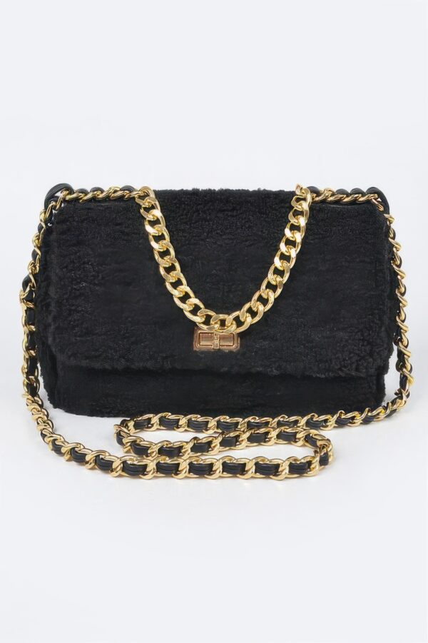 Faux Fur Shoulder Bag with Mixed-Metal Accents