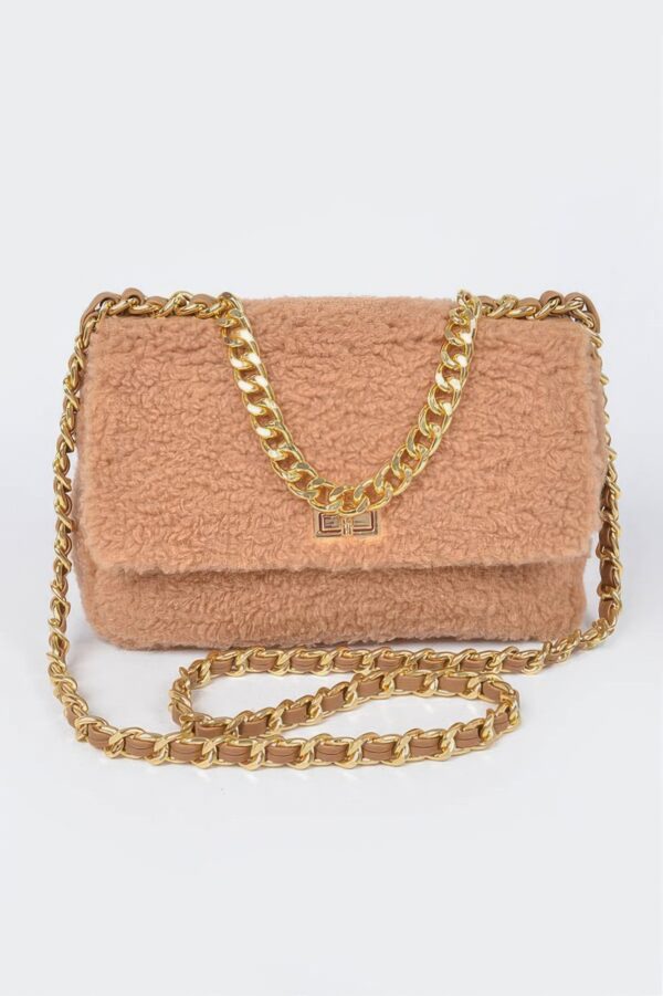 Faux Fur Shoulder Bag with Mixed-Metal Accents