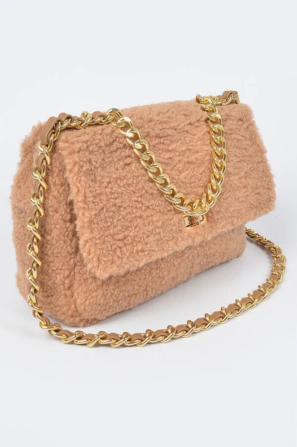 Faux Fur Shoulder Bag with Mixed-Metal Accents