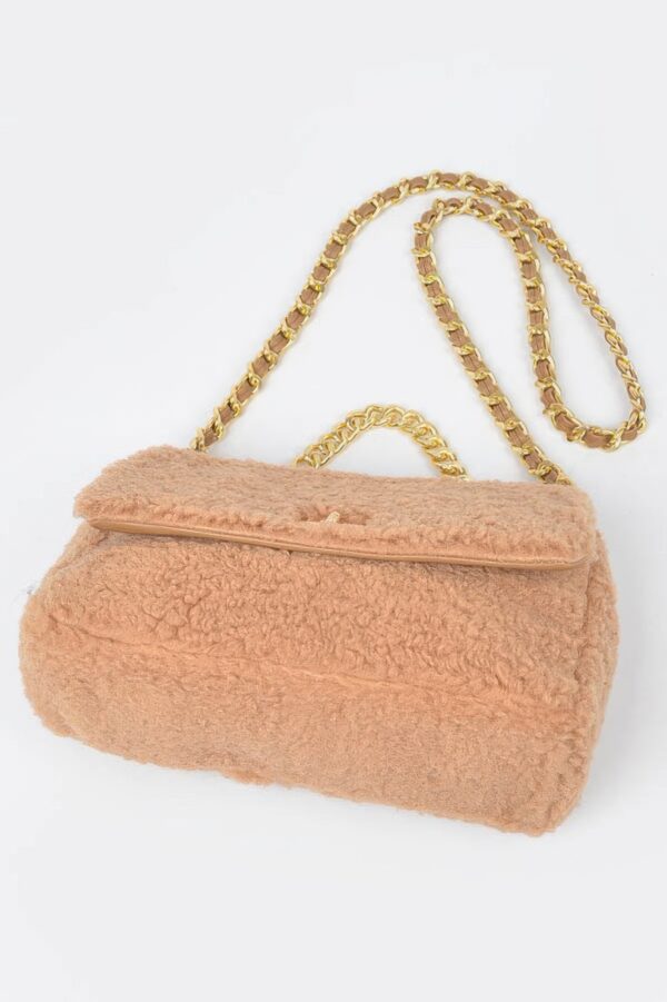 Faux Fur Shoulder Bag with Mixed-Metal Accents