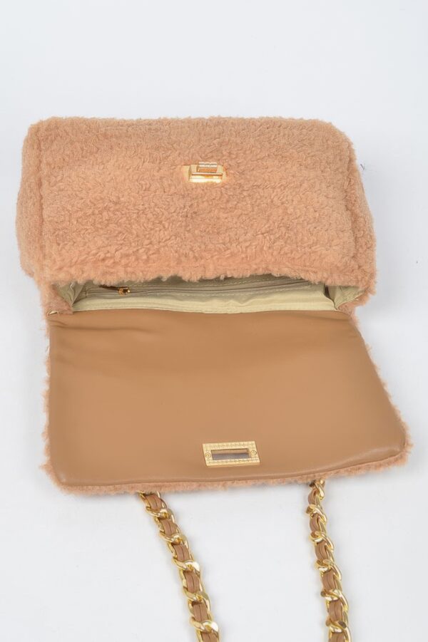Faux Fur Shoulder Bag with Mixed-Metal Accents