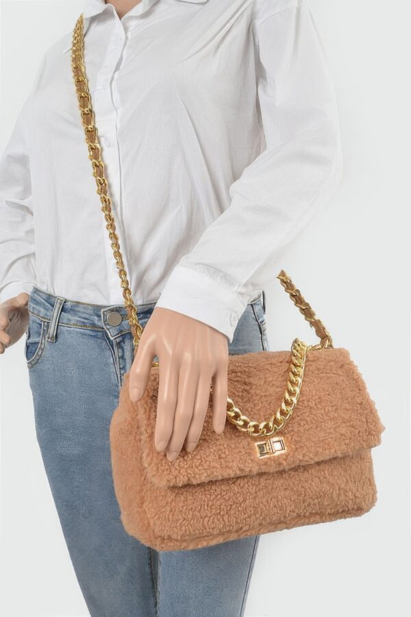 Faux Fur Shoulder Bag with Mixed-Metal Accents