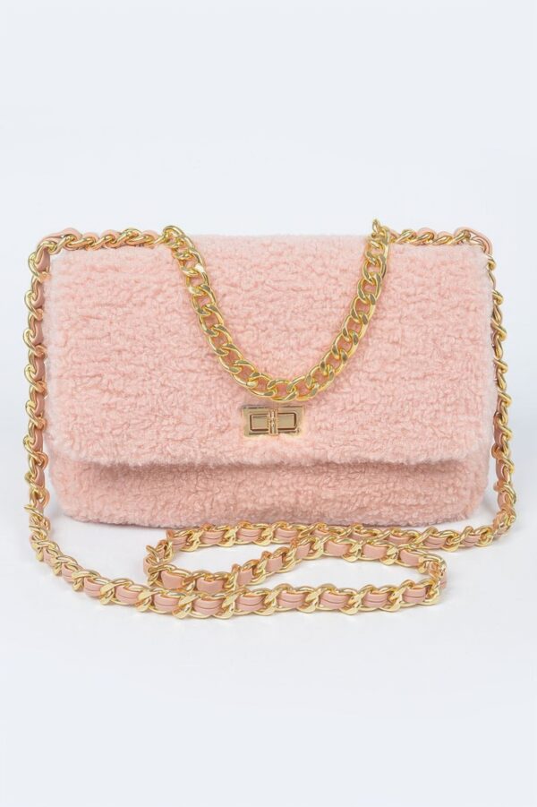 Faux Fur Shoulder Bag with Mixed-Metal Accents