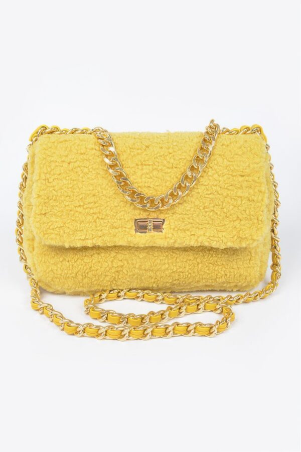 Faux Fur Shoulder Bag with Mixed-Metal Accents
