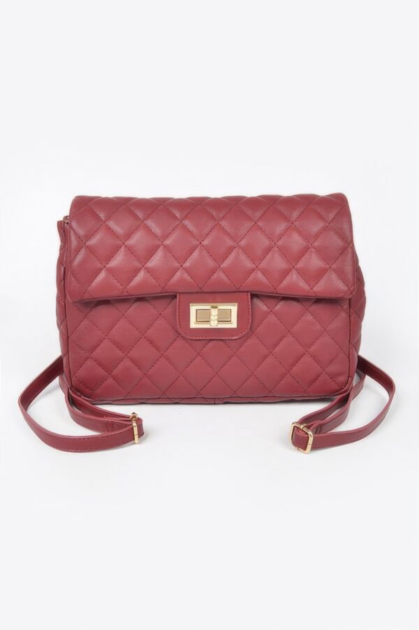 Quilted Faux Leather Flap Backpack - Structured Flap