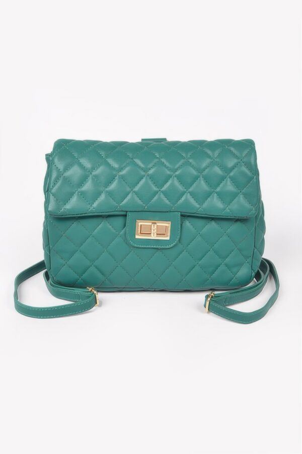 Quilted Faux Leather Flap Backpack - Structured Flap