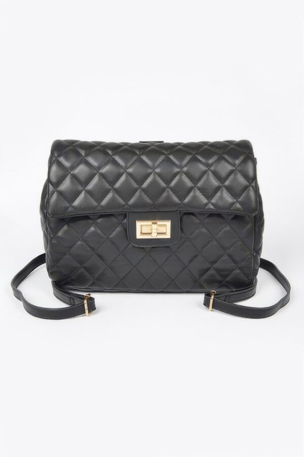 Quilted Faux Leather Flap Backpack - Structured Flap