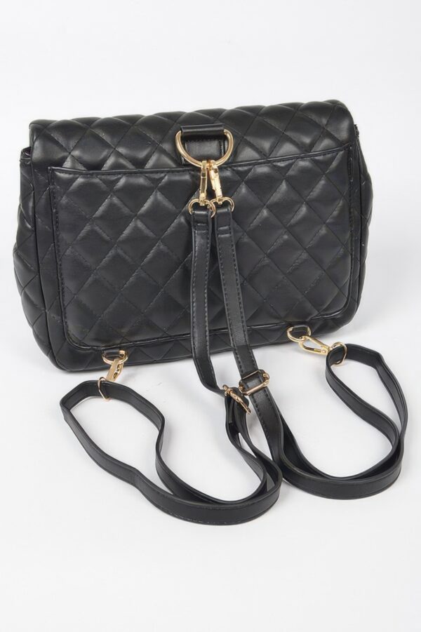 Quilted Faux Leather Flap Backpack - Structured Flap