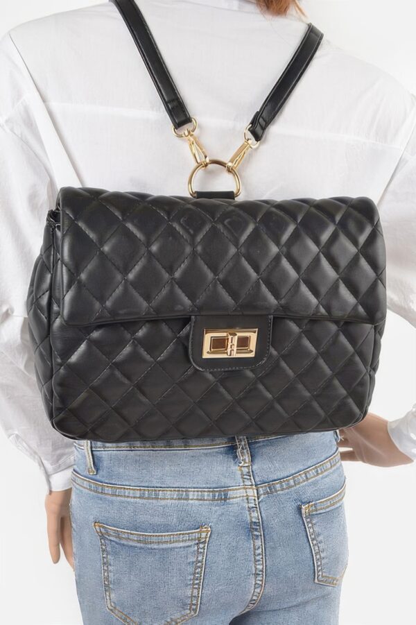 Quilted Faux Leather Flap Backpack - Structured Flap