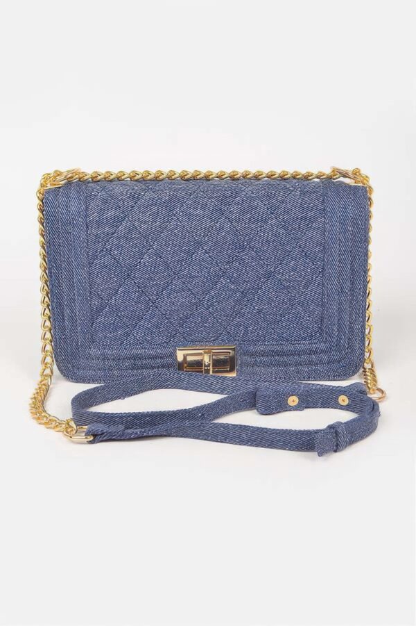 Quilted Denim Shoulder Bag - Mixed Metal Hardware