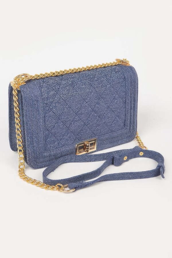 Quilted Denim Shoulder Bag - Mixed Metal Hardware