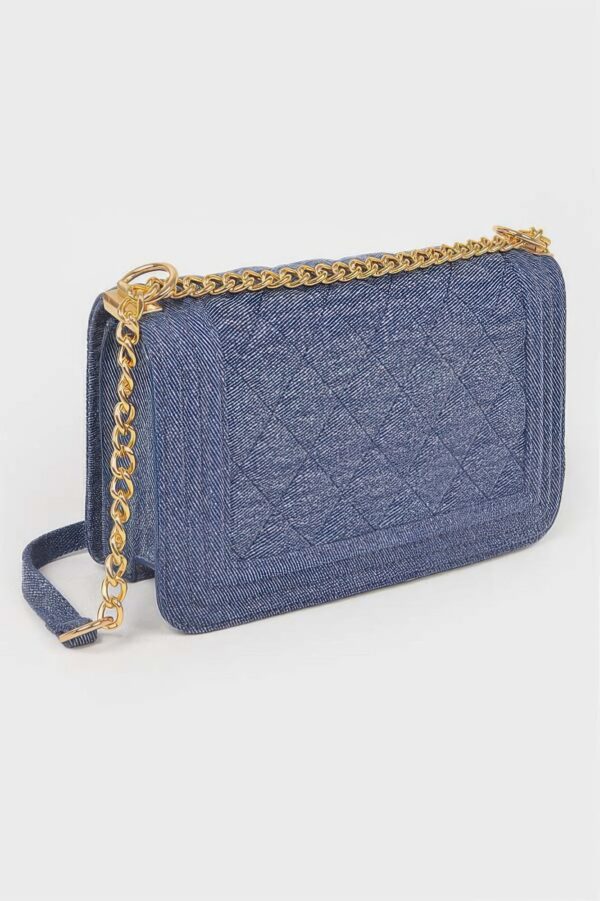Quilted Denim Shoulder Bag - Mixed Metal Hardware