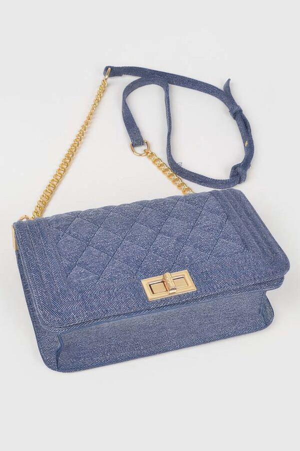 Quilted Denim Shoulder Bag - Mixed Metal Hardware