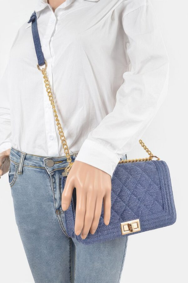 Quilted Denim Shoulder Bag - Mixed Metal Hardware