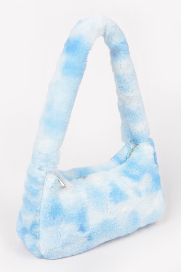 Tie-Dye Faux Fur Shoulder Bag with Vibrant Swirl