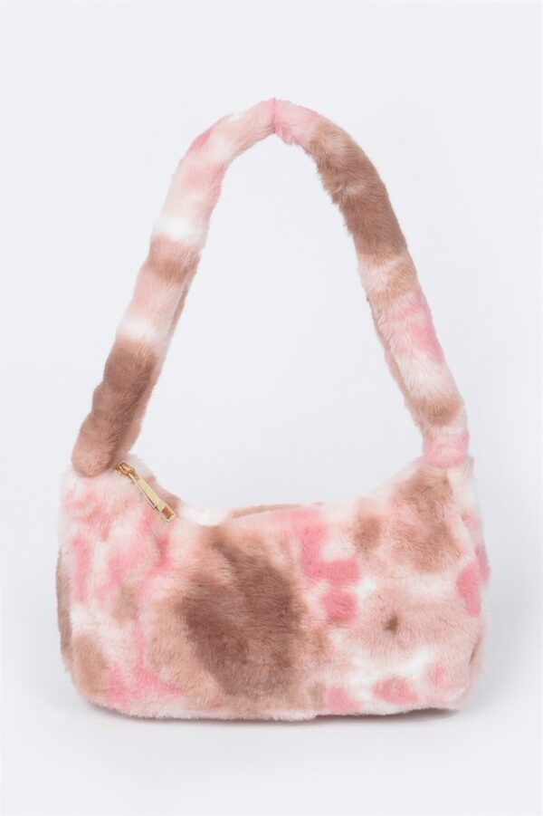 Tie-Dye Faux Fur Shoulder Bag with Vibrant Swirl