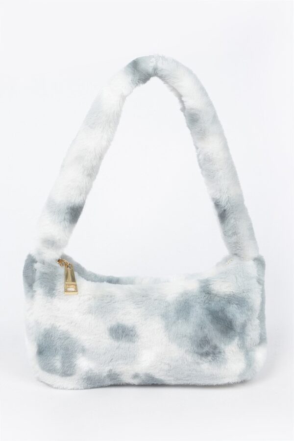 Tie-Dye Faux Fur Shoulder Bag with Vibrant Swirl