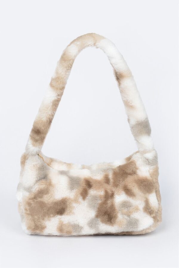 Tie-Dye Faux Fur Shoulder Bag with Vibrant Swirl