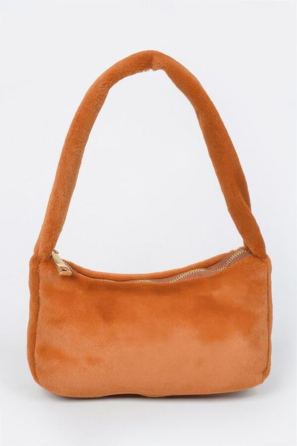 Solid Faux Fur Shoulder Bag - Compact Plush Style