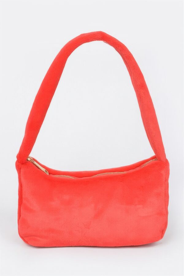 Solid Faux Fur Shoulder Bag - Compact Plush Style