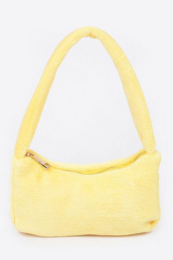 Solid Faux Fur Shoulder Bag - Compact Plush Style