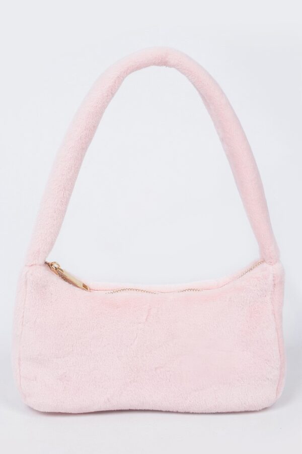 Solid Faux Fur Shoulder Bag - Compact Plush Style